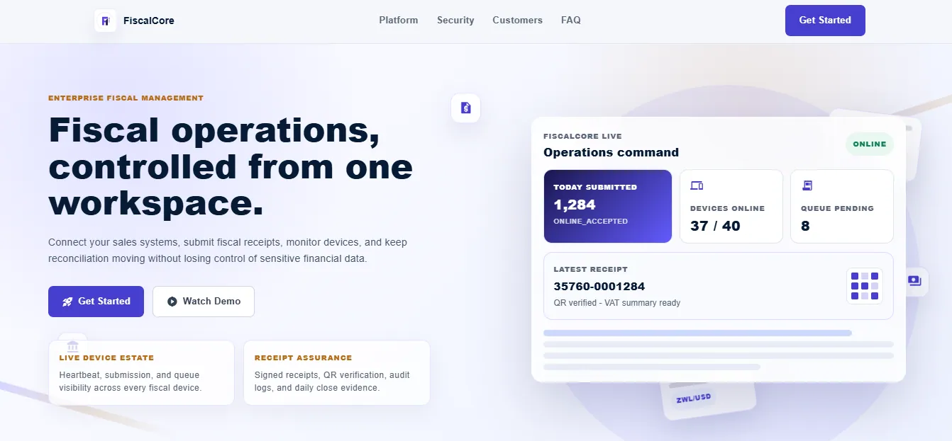 FiscalCore platform screenshot